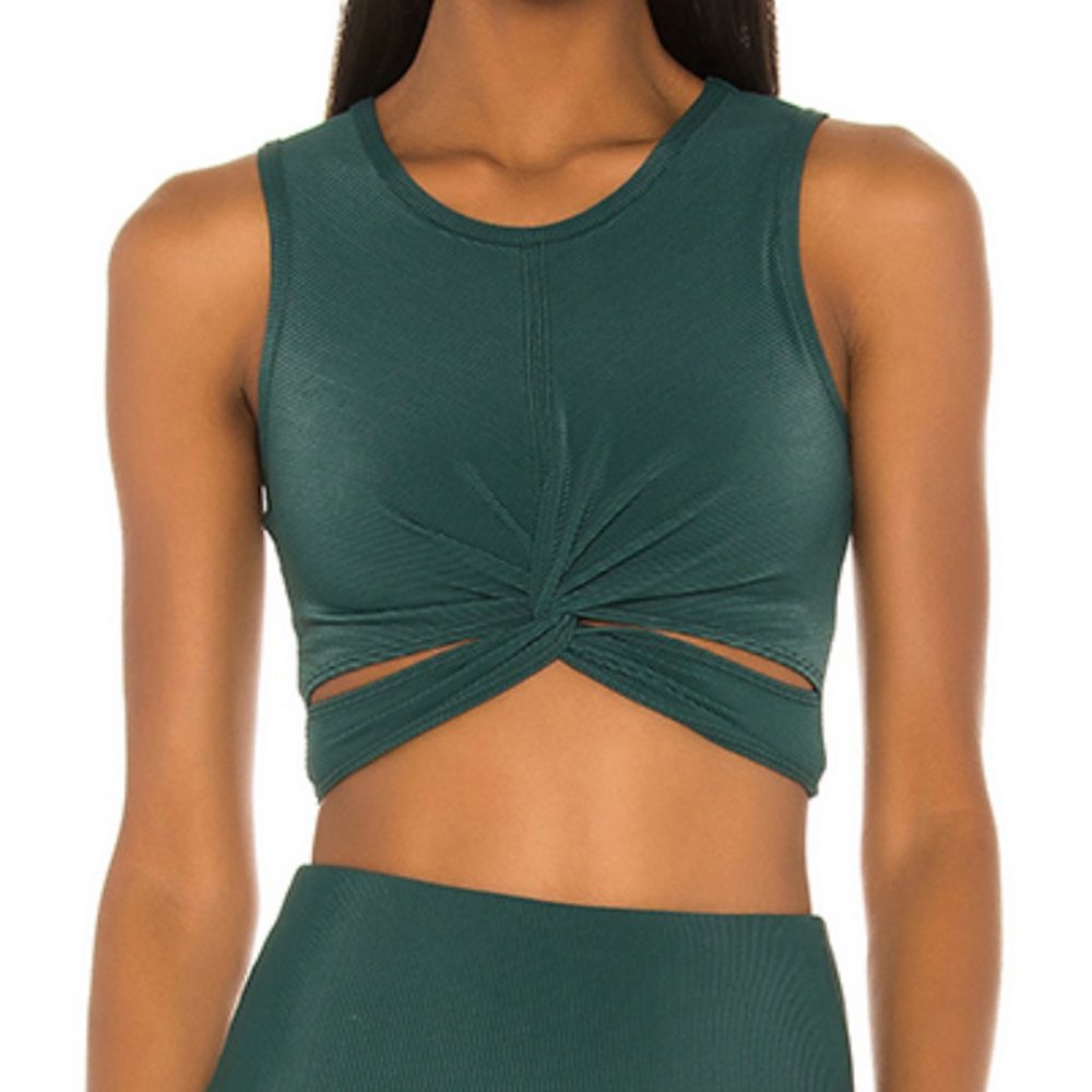 Onzie Front Twist Crop Top Bra Green Size Medium